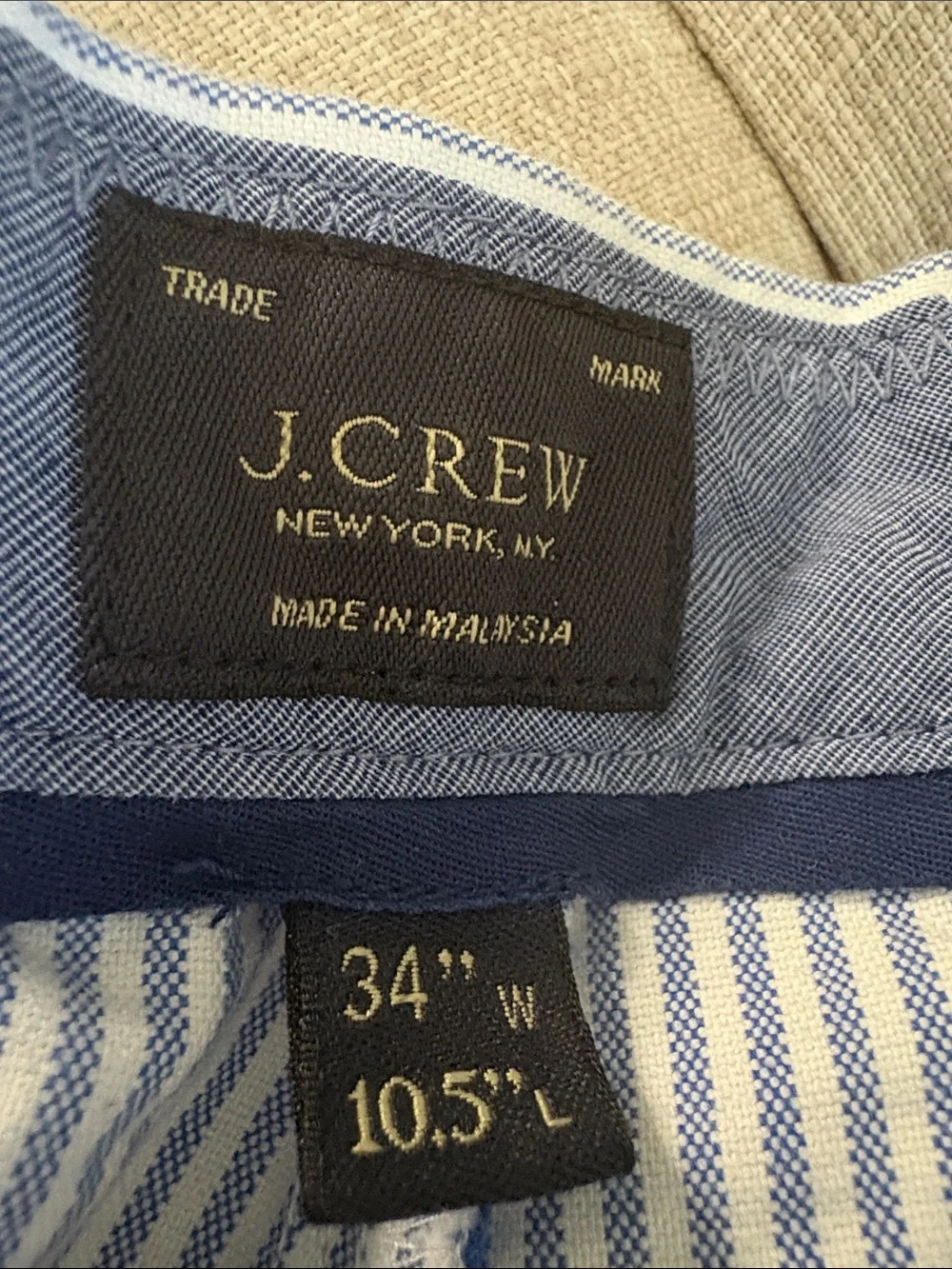 J. Crew Blue and White Seersucker Flat-Front Shorts